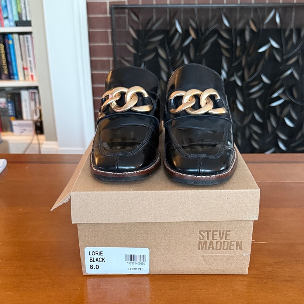 Steve Madden Black Loafers with Gold Accent